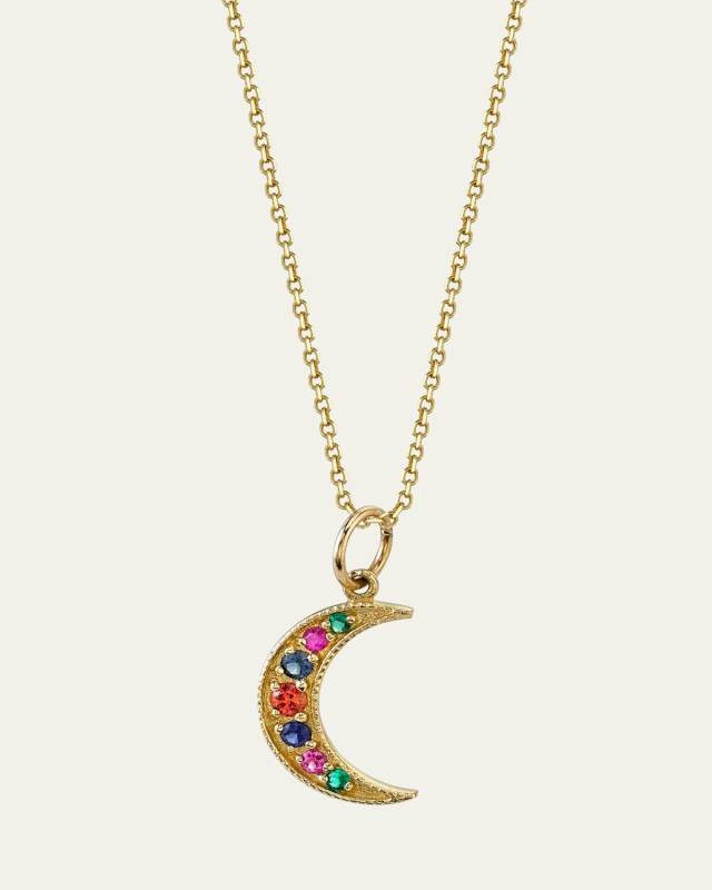 Crescent Moon Phase Multi-Sapphire Necklace